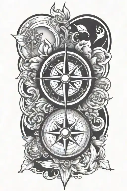 A tattoo design combining a compass and a heart to represent guidance and love for your family and hometown, with a touch of honesty and hard work tattoo design idea