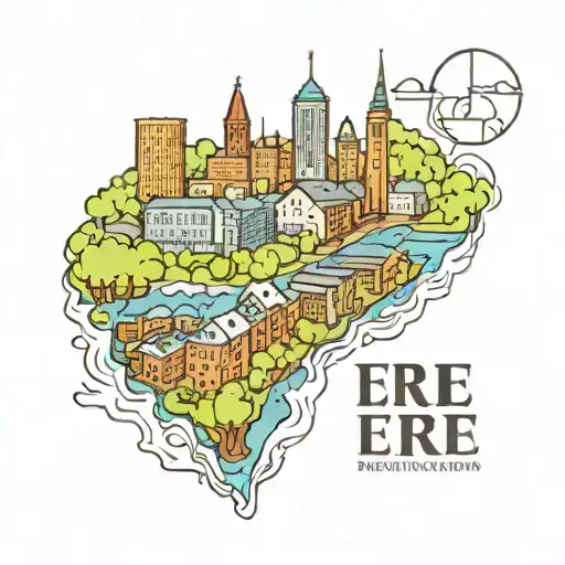 An artistic representation of the city of Erie, Pennsylvania, with a subtle nod to your faith and love for your husband tattoo design idea