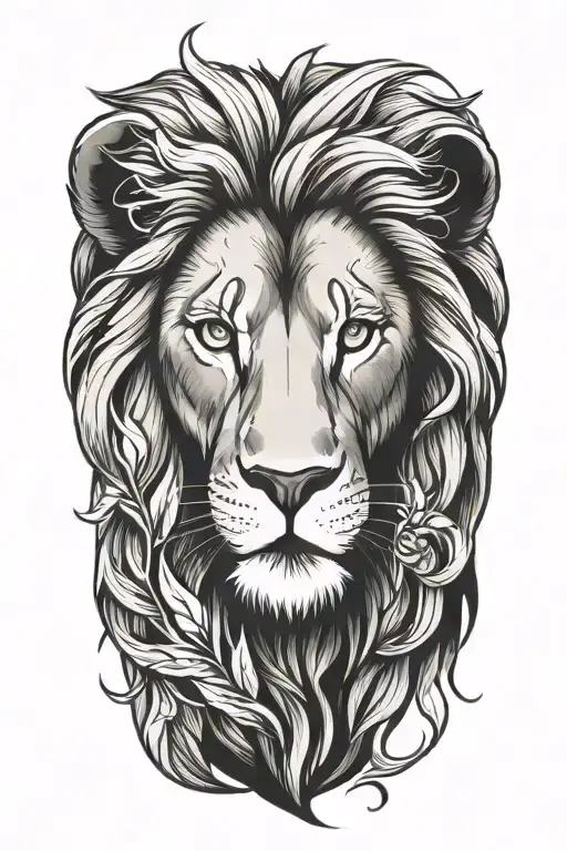 A tattoo design featuring a majestic lion symbolizing strength and loyalty, with a subtle nod to your faith and love for your spouse tattoo design idea
