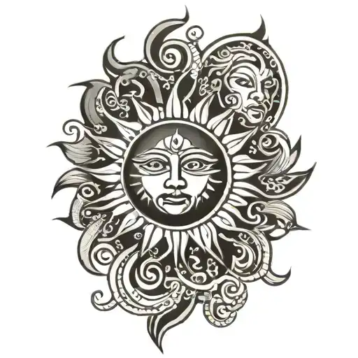 filipino tribal Mixed sun moon tattoo design idea