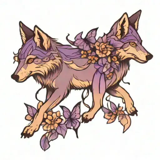 wolf purple butterflies  tattoo design idea