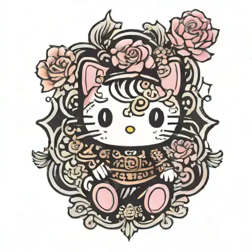 gojo satoru and hello kitty y2k tattoo design idea