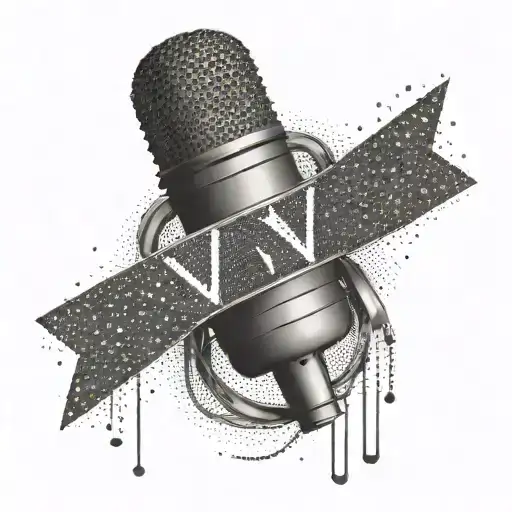 A minimalist tattoo of a microphone and headphones forming the shape of the letter V tattoo design idea