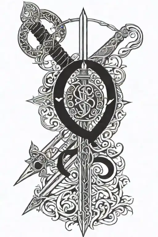 arabian sword intertwined symbolizing eternal love tattoo design idea
