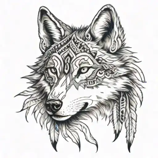 wolf indian girl tattoo design idea
