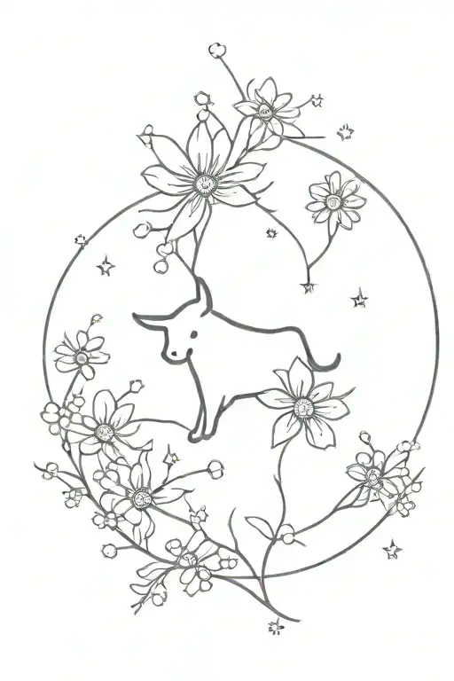 taurus constellation with daisey flowers tattoo design idea