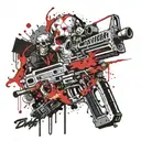 Skull on fire with a machine gun tattoo design idea