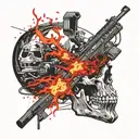 Skull on fire with a machine gun tattoo design idea
