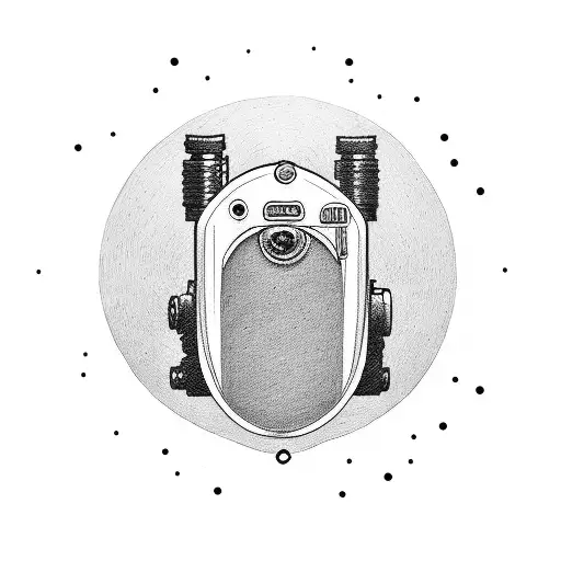 3/4 view camera with legs on a surfboard tattoo design idea