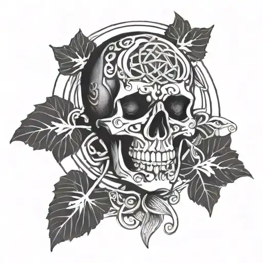 skull with Celtic cross on it and Celtic style circle around it with shamrocks tattoo design idea