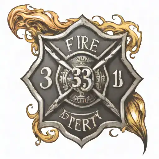 fire department badge with number 315 in it. also element of a cross, Holy Spirit and fire. tattoo design idea