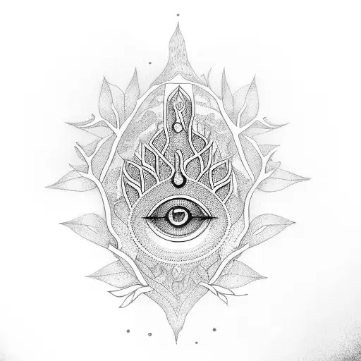 in the branches of the tree of life; dreaming, hamsa, to seek, keep calming, reborn, attaining wisdom tattoo design idea