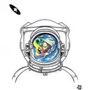 astronaut floating in space, earth reflecting in mask tattoo design idea