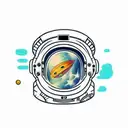 astronaut floating in space, earth reflecting in mask tattoo design idea