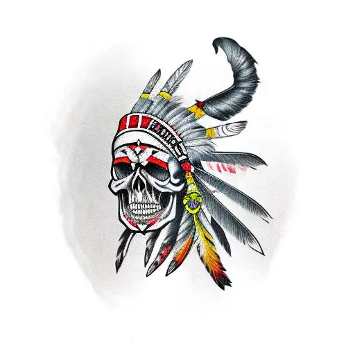 Skull indian headress with words "Chief Rolling Rock" tattoo design idea