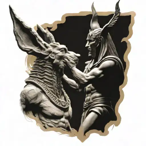 zeus vs anubis tattoo design idea