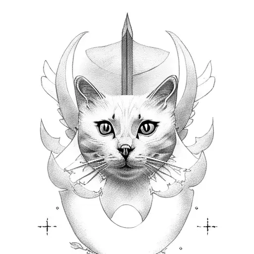 White Cat with bat wings tattoo design idea
