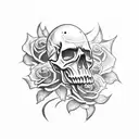 flaming skull with black roses tattoo design idea