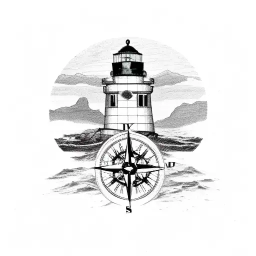 compass anchor lighthouse rope merged together tattoo design idea