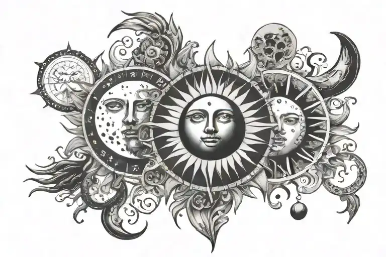 Sun And Moon phases tattoo design idea