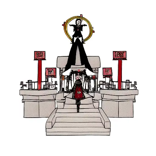 Sante Muerte with shrine and halo over head tattoo design idea