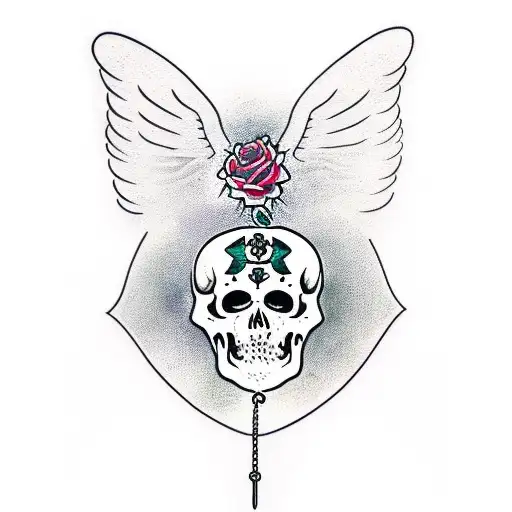 Sante Muerte with shrine and halo over head tattoo design idea