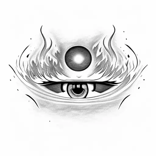 Eyes with fire and flames, murder psycho style tattoo design idea