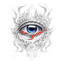 Eyes with fire and flames, murder psycho style tattoo design idea