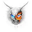 Eyes with fire and flames, murder psycho style tattoo design idea