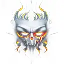 Eyes with fire and flames, murder psycho style tattoo design idea