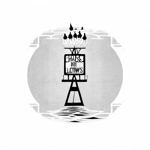 A blackwork tattoo of a railroad crossing sign with the words 'Charles Curtis Lamb' written on it, surrounded by swirling smoke tattoo design idea