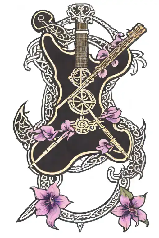 guitar, anchor, celtic cross, trinity knot, anniversary, orchid tattoo design idea