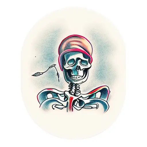 skeleton leaning against lampost tattoo design idea