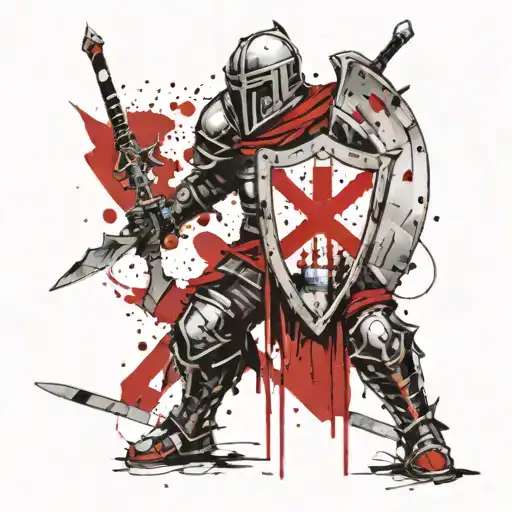 Paladin with big sword and shield adorned tattoo design idea