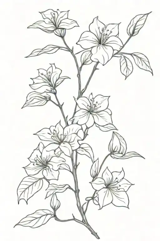 Bougainvillea glabra stem with 3 flowers growing upwards tattoo design idea