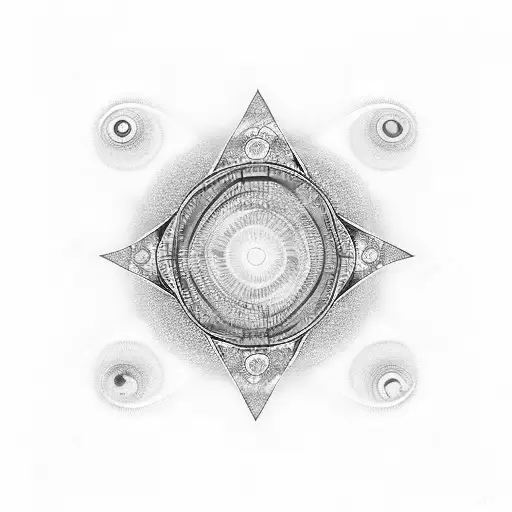 kaleidoscope with eye, puzzles, butterfly in abstract design tattoo design idea