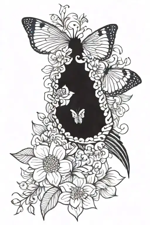 peacock, orange blossom, butterfly's  tattoo design idea