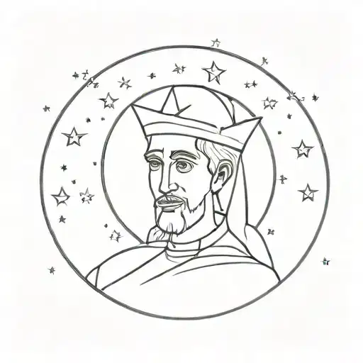 A minimalist tattoo of Patron Saint Domingo de Guzman with a halo of stars, representing guidance and protection tattoo design idea