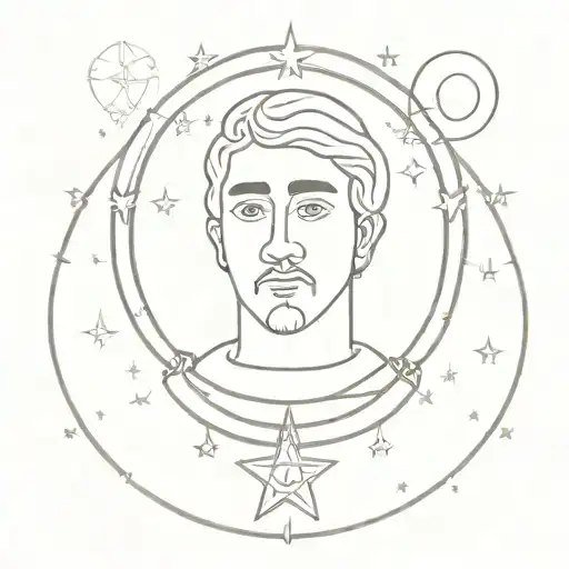 A minimalist tattoo of Patron Saint Domingo de Guzman with a halo of stars, representing guidance and protection tattoo design idea