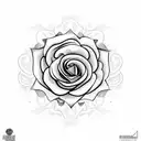 Una rosa floreciente con una secuencia de muchas hojas y tallos de flor, formando un circulo  tattoo design idea