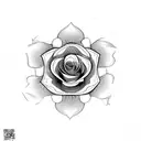 Una rosa floreciente con una secuencia de muchas hojas y tallos de flor, formando un circulo  tattoo design idea