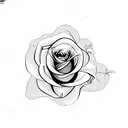 Una rosa floreciente con una secuencia de muchas hojas y tallos de flor, formando un circulo  tattoo design idea