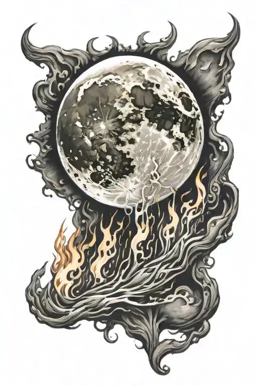 moon with fire tattoo design idea
