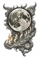moon with fire tattoo design idea