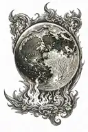 moon with fire tattoo design idea