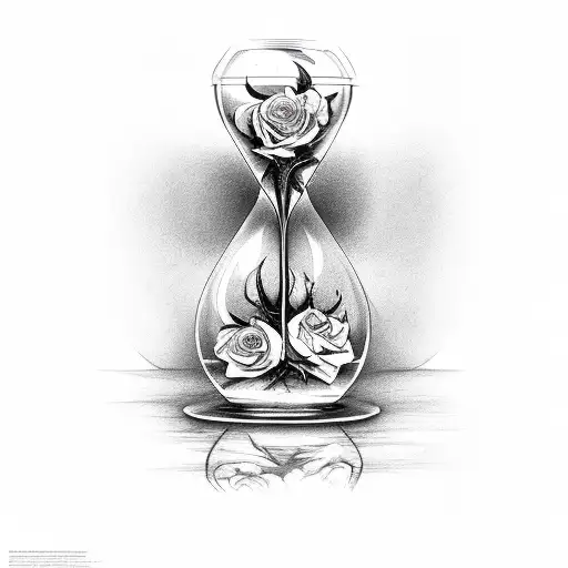 Hourglass and skull and wilted rose tattoo design idea