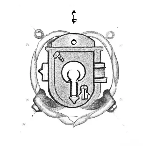 A black-grey tattoo of a lock and key, with the key having a Gemini symbol and the lock having a Pisces symbol, representing the special connection and love you share tattoo design idea