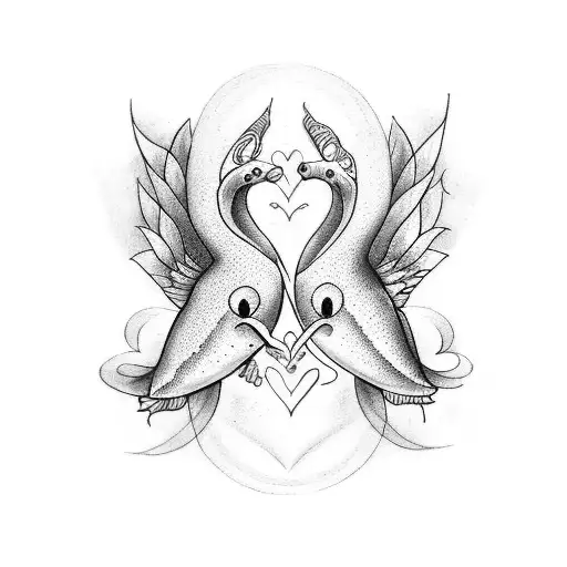 A dotwork tattoo of two hearts merged together, one with a Gemini symbol and the other with a Pisces symbol, symbolizing your love as a couple tattoo design idea