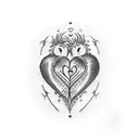 A dotwork tattoo of two hearts merged together, one with a Gemini symbol and the other with a Pisces symbol, symbolizing your love as a couple tattoo design idea