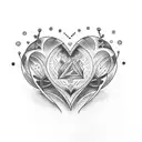 A dotwork tattoo of two hearts merged together, one with a Gemini symbol and the other with a Pisces symbol, symbolizing your love as a couple tattoo design idea